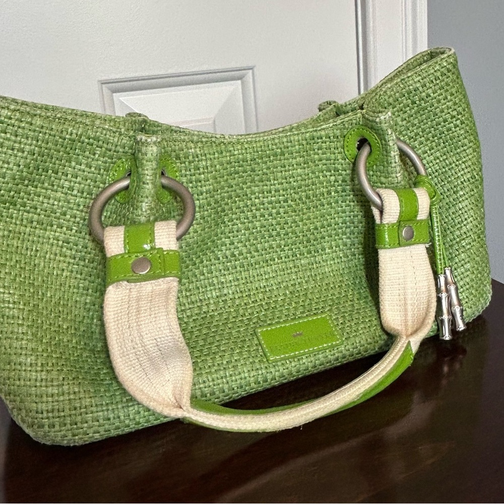 Elaine Turner Green Woven Straw Handbag